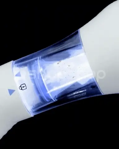 Close-up of the transparent blue chamber with collected material visible inside